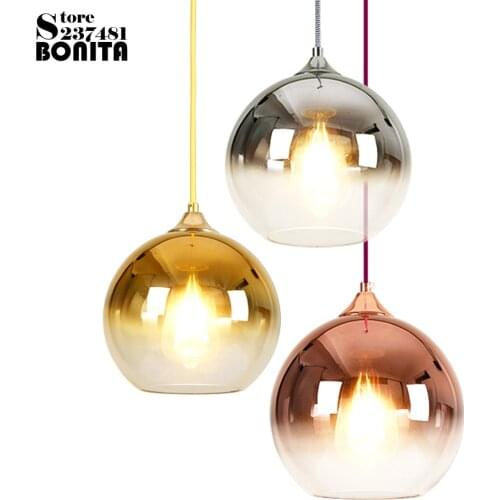 Gradient golden glass ball pendant lights for restaurants Transparent glass ball cord pendant lamp Rose gold/silver