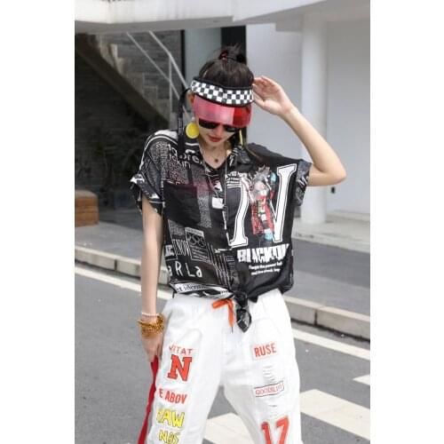 Lapel Summer cardigan single breasted casual light print Street trendy short sleeve shirt Chiffon womens Edition