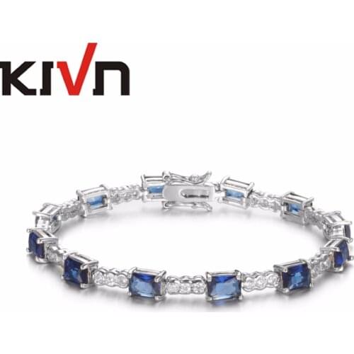 KIVN Fashion Jewelry Classic Blue CZ Cubic Zirconia Womens Girls Bridal Wedding Bracelets Promotion Birthday Christmas Gifts