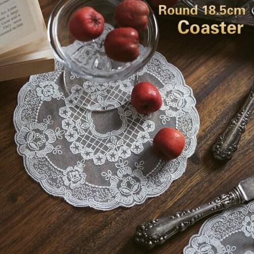 French Style Lace Embroidered Round Wine Coaster Fruit Cake Dessert Plate Pad Coffee Table Mat Banquet Party Wedding Decoration