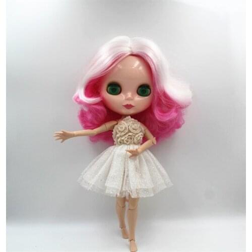Blygirl Blyth doll White pink mixed short hair nude doll 30cm joint body 19 joint DIY doll can change makeup toys gift