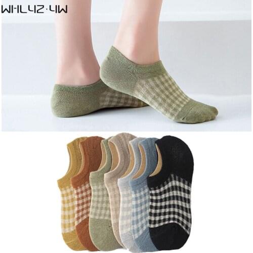 Summer Woman Girl No Show Boat Socks Cotton Houndstooth Colorful Non-Slip Breathable Deodorant Invisible Ankle Socks Fashion