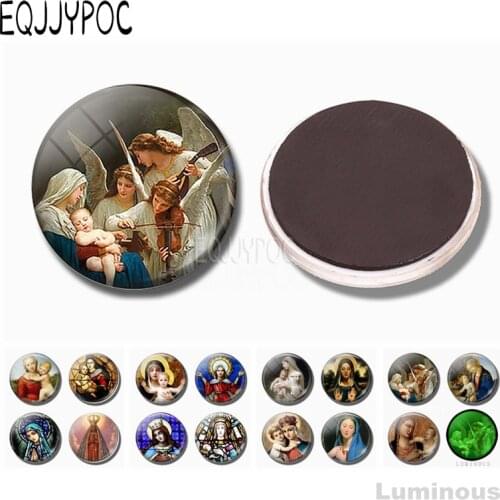 Virgin Mary and The Son Jesus Fridge Magnet Glass 30MM Luminous Refrigerator Magnetic Sticker Christian Catholicism Home Decor