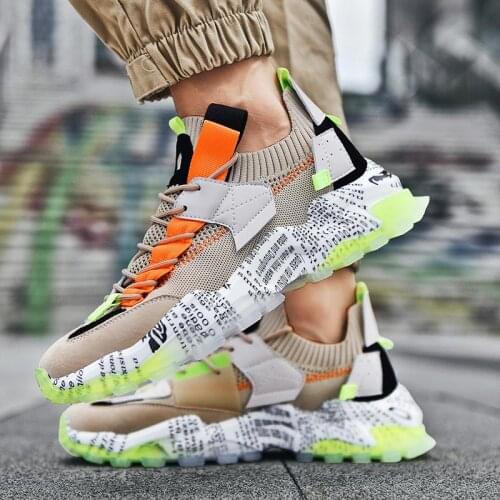 Outdoor Rubber Soles Men Sneakers Summer Running Shoes Mens Sports Shoes Running Footwear for Sport for Men Beige Knit E-557