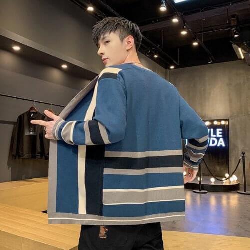 New Fashion Colored Striped Sweater Men knit 2020 Autumn Korean Slim Fit Casual Cardigan Mens Streetwear Knitted Pull Homme