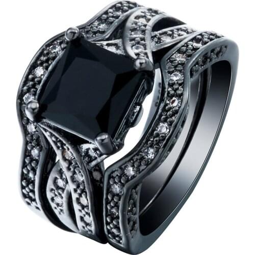 Black new cross 3pcs ring sets jewelry vintage fashion gift square black czech zircon wedding Engagement Ring set Distribution