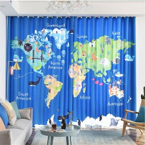 New childrens room curtain boy bedroom cute world map blackout curtain map curtains