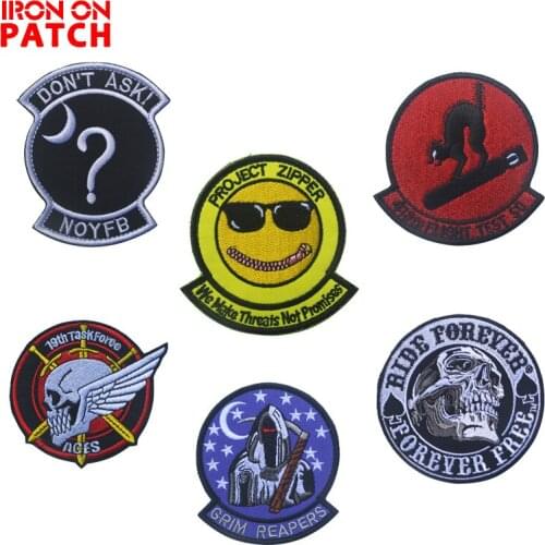 NOYFB Zipper Flight Test Squadron Grim Reapers Embroidery Patch US Army Tactical Military Patches DIY Badge For Clothing PATCH