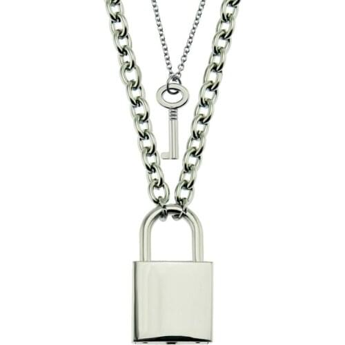 Hip Hop Silver Color Lock and Key Pendants Necklaces for Women Men Lovers Couple Jewelry Drop Shipping