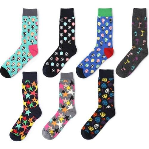Peonfly Casual New Combed Cotton Mens Tend Harajuku Street Hip Hop Funny Happy Colorful Avocado Pattern Long Socks for Men