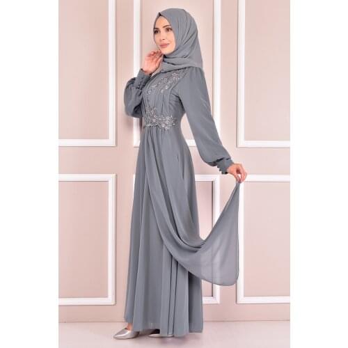 İnci Detay Abiye Gri KBR10009