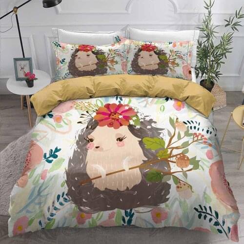 Cute Hedgehog Bedding Cover Cartoon Animal Bedding Cover Leaf Flower Bedding Cartoon Animal Bedding Cover 2/3 Quilt Cover