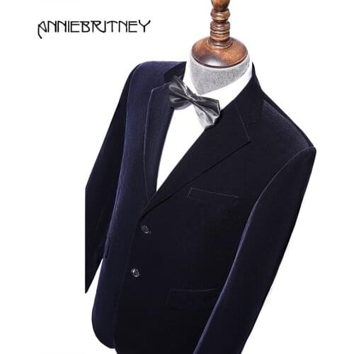 Slim Fit Blue Corduroy Men Suits for Wedding Suits for Men Blazer 2 Piece Groom Tuxedo Prom Party Terno Masculino Jacket+Pants