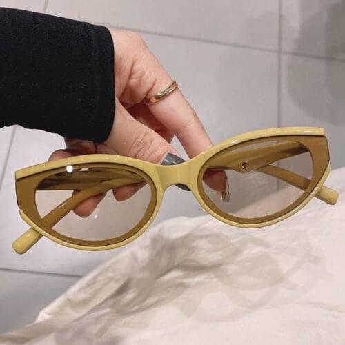Unique Smal Oval Cat Eye Sunglasses For Women New Fashion Vintage Beige Yellow Gradient Sun Glasses Female Elegant Eyewear Black