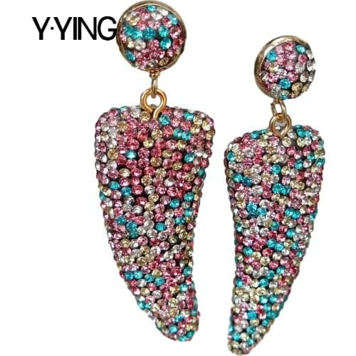 Y·YING 2020 new fashion errrings Multi color Macacrsite Stud Earrings rhinestone pave vintage style party for women