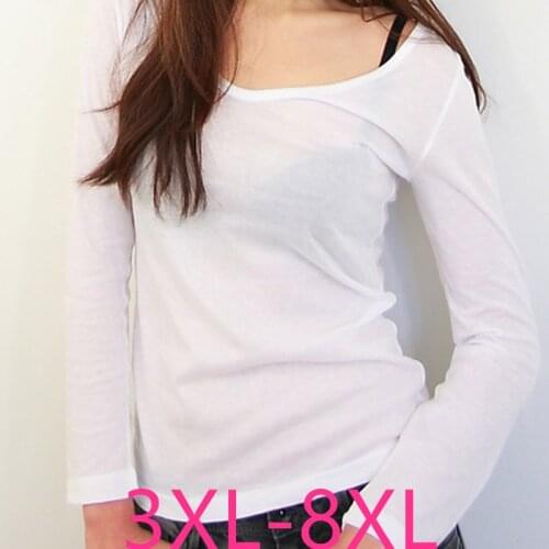 New spring autumn plus size tops for women large long sleeve loose casual cotton O neck T-shirt white black 4XL 5XL 6XL 7XL 8XL