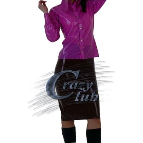 100% Nature Handmade Rubber Women Latex Clothes Fetish Uniform Latex Office Lady shirt with knee-length latex shirt Plus Size