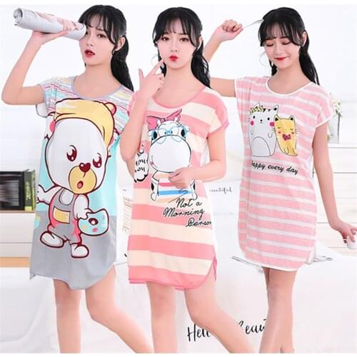 Women Printed Cartoon Sexy Sleepwear Round Neck Lingerie Cute Nightdress One Piece Thin Summer Female Pajamas Nighty Home Wear