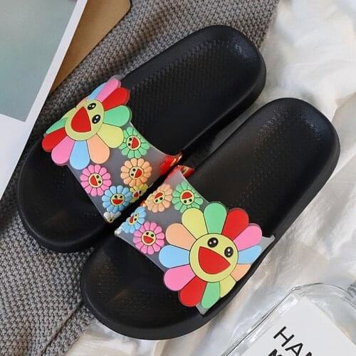 Womens Fashion Sun Flower Summer Slides Ladies Fresh New Comfort PVC Slippers Female Outdoor Flat Casual Sandals Wholesale