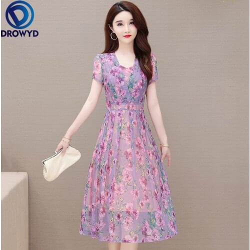 Casual V-neck Floral Midi Dress for Women Short Sleeve Slim Female Ruched Green Chiffon Dress 2021 Summer Party Vestidos Dresses