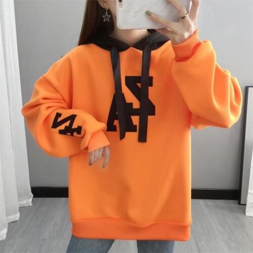 Autumn And winter womens new Japan and South Korea loose hooded letter embroidery young casual fashion coat trend ins