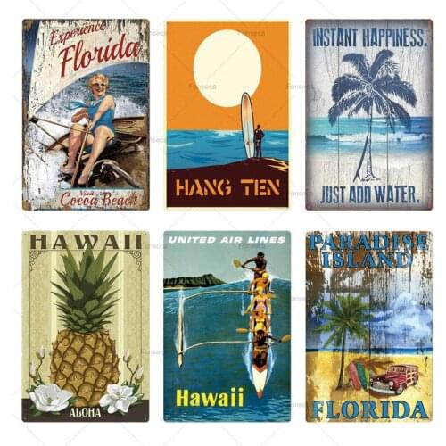 Summer Beach Seaside Tin Sign Vintage Retro City Metal Plaques Wall Art Decor For Drink Shop Bar Decorative Iron Poster