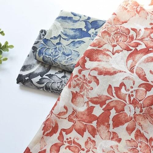 1meter 100% cotton Slub ink flower fabric for Childrens skirt dress DIY Summer clothes bag handwork fabric art XMT