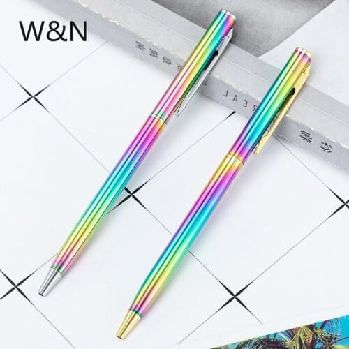 1.0mm Kawaii Rainbow Colorful Gold Ballpoint Pen Metal Luxury Fashion Ball Pen for School Office Writing Supplies Stationery