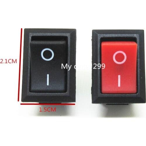 10*15mm KCD1-101 117S 250V AC/ 3A Rocker Switch Two-feet Black / Red Small Switches