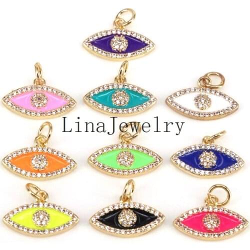 10Pcs, CZ Pave Eye Pendant, Enamelled Colorful Eye Pendant, Crystal Cute Turkish Eye Pendant Charm