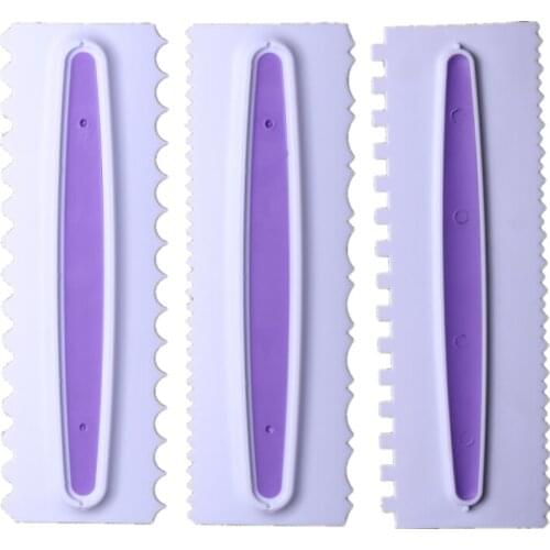 3pcs Purple Pastry Icing Comb Set Plastic Fondant Spatulas Cake Scraper Baking Decorating Tool Cake Kitchen Bakeware Tool E251