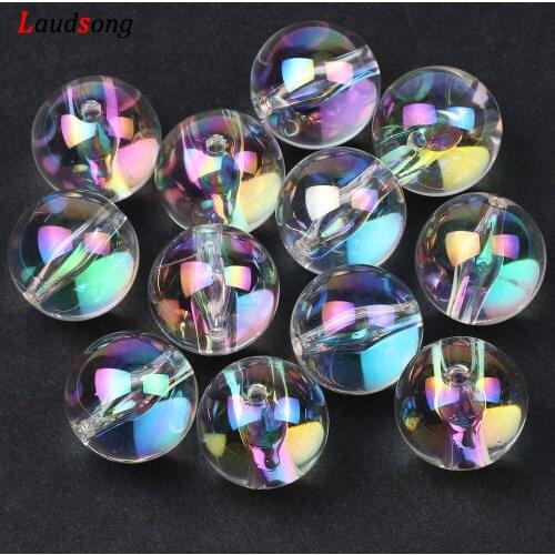 10Pcs 15mm Shiny AB Color Round Acrylic Loose Spacer Beads For Jewelry Making Diy Necklace Bracelet Handmade Accessories