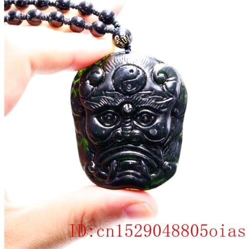 Black Green Jade Demon Pendant Necklace Gifts Fashion Amulet Natural Carved Charm Chinese Jewellery