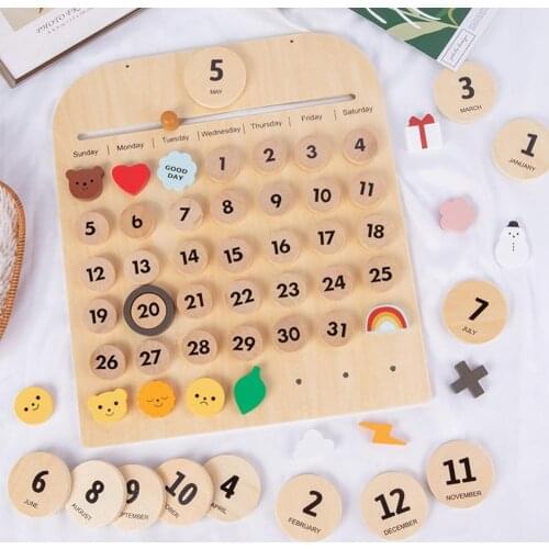 Children Bedroom Wooden Calendar Baby Cognitive Early Learning Toys Desk Calendar Desktop Perpetual Children Room Decoration