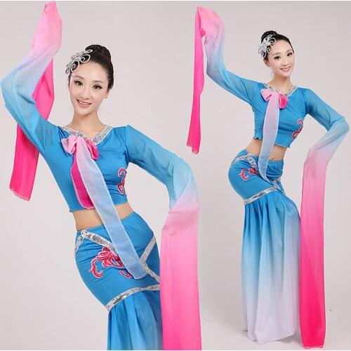 Children Dancing Dress Chinese Folk Dancing Costume Women Yangko Dancing Dress Long Water Sleeve Dancer Wear Chang'e Costume 16