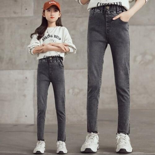 Teenage Girls Skinny Denim Pants Casual Solid Color New Spring Autumn Kids Slim Bottoms Clothes Childrens Jeans 6 8 10 12Years