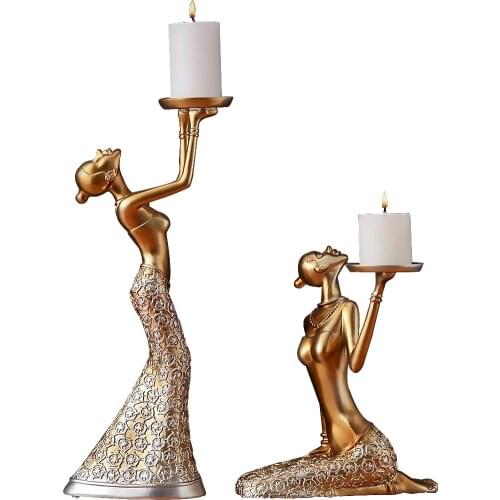 European omantic golden candlestick ornaments creative beauty candle holder two-piece light luxury dining table take photo props