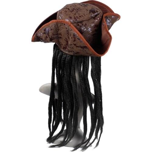 Halloween Pirate Captain Hat Party Costume Headgear Braids Wig Cap Cosplay Props Decoration Accessories for Adult