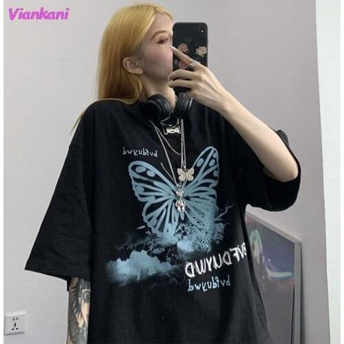 Summer Gothic T Shirt for Girls Anime Graphic Tees Women Animal Print Short Sleeve Tops Korean 2021 Fashion Cartoon Alt Clothes