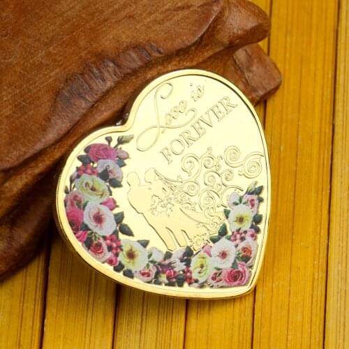 Fashion Gold Heart-Shaped Rose Lover Forever Wedding Gold Coin Valentines Day Collect Commemorative Coins Christmas Souvenir