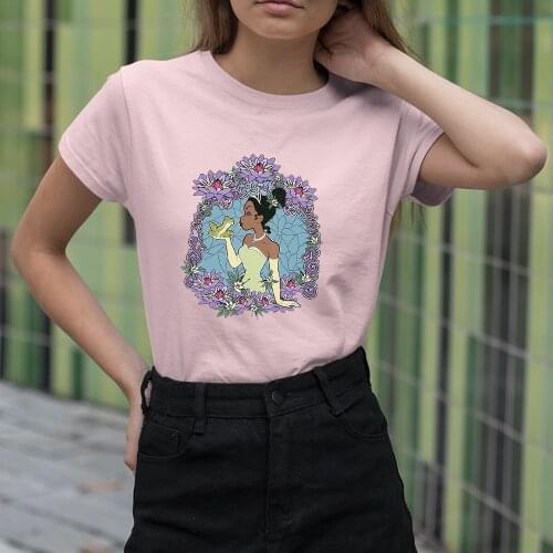 Disney Fashion Dropship Women T-Shirts Tiana The Princess Cartoon Printing Four Seasons Summer New Products T Shirts Female Cute