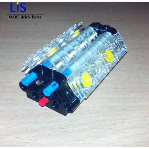MOC Brick V8 Engine V8 Transparent 8-Cylinder engine Buliding Blocks assembled bulk Bricks Parts Compatible with High-tech Cars