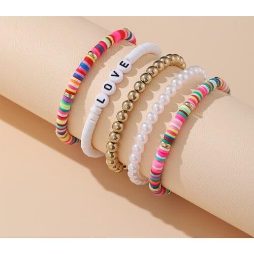 Fashion Letters Handmade Multicolor Bracelets Set For Women Bohemian Ethnic Pearl Beads Bracelet Couples Boho Jewelry