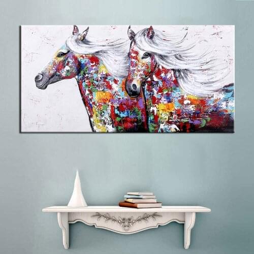 Wall Art Hand Painted Oil Painting Two Running Horse Modern Animal Wall Decorative Canvas Art Picture for living room Home Decor