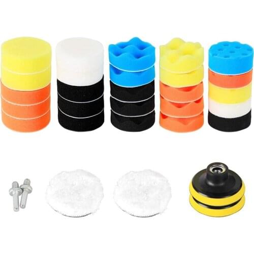 NEW-31Pcs 3Inch Polishing Pad Kit, Sponge and Wool Buffing Pads Kit with M14 Drill Adapter for Car Care Polisher