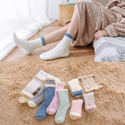 2 Pairs New Arrivals Coral Fleece Socks Female Kawaii Tube socks Autumn Winter Cute Thick Warm Sleeping Floor Socks