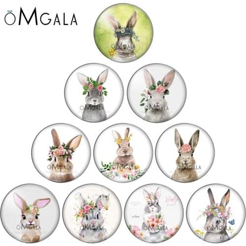 New Artistic Flower Bunny Rabbits Mixed 10pcs12mm/18mm/20mm/25mm Round photo glass cabochon demo flat back Making findings