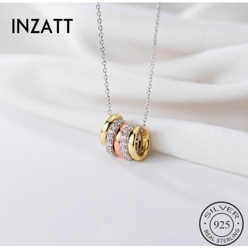 INZATT Real 925 Sterling Silver Zircon Round Pendant Necklace For Fashion Women Hiphop Fine Jewelry Minimalist Accessories