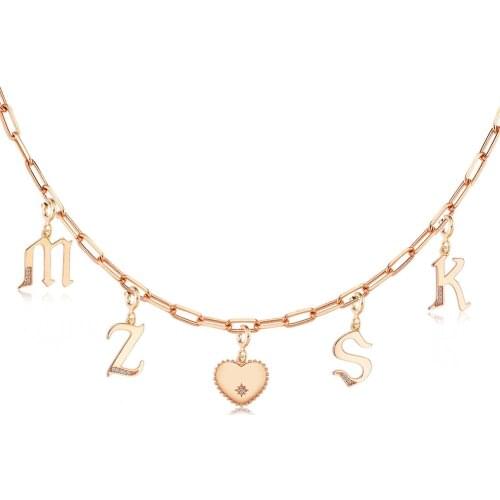Valori Jewels Letter And Heart, Zirconia Gemstone, Rose Gold Plated, Sterling Silver Charm Necklace