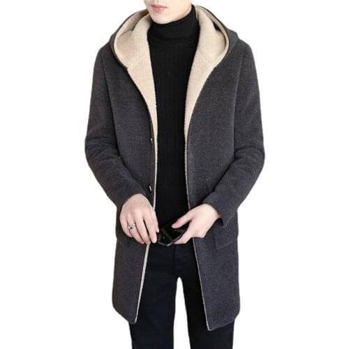 Mens Woolen coats autumn casual Mid-long woolen cloth coat man Slim fashion Streetwear coat Men Trench Solid Coat Jacket male